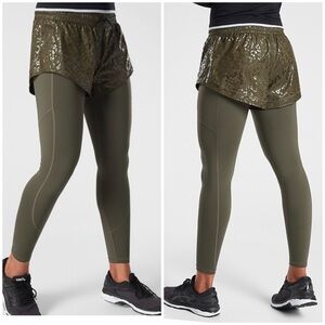 Athleta Rainier 2 In 1 Tights XS X-Small Ancient Green Leggings Shorts $108